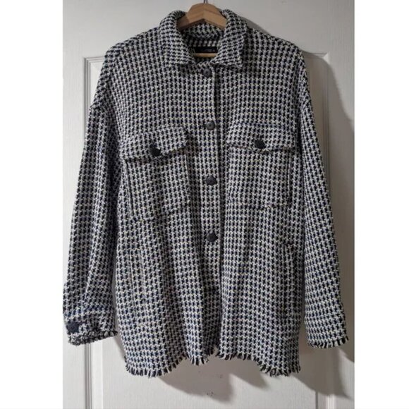 Zara | Tweed button down jacket in blue - Picture 4 of 12